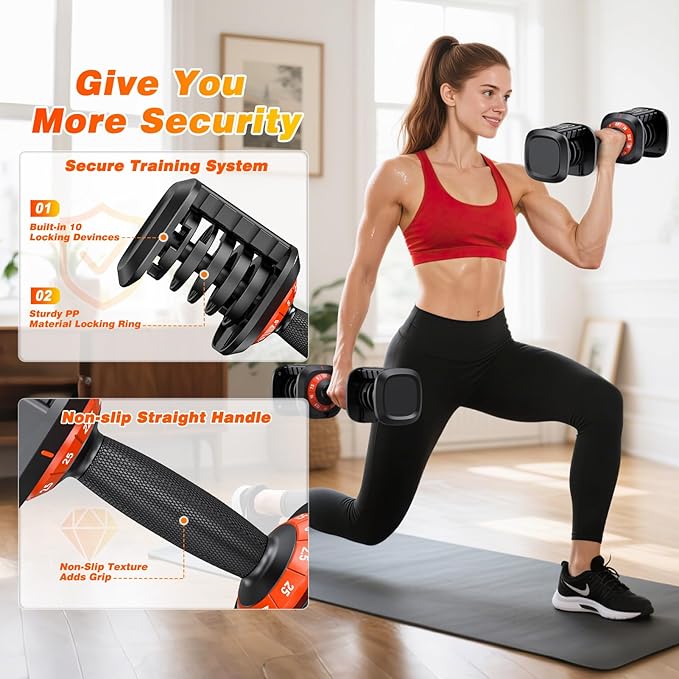 XDDIAS Adjustable Dumbbell Set of 2, 25/55/80LB Dumbbell Set-Fast Adjust Weights Set, 5/10/16 in 1 Free Weights Dumbbells Set with Anti-Slip Metal Handle, Compact Size for Men/Women Home Gym Equipment