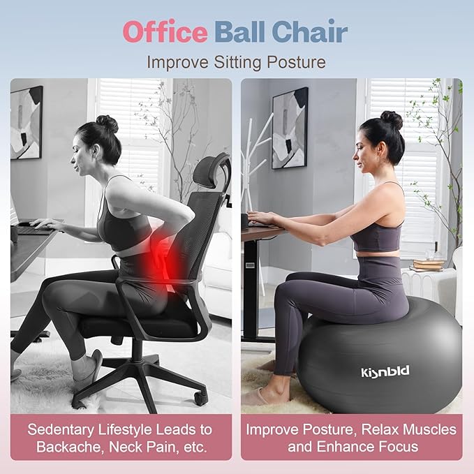 kisnbld Exercise Ball, Extra Thick Yoga Ball for Workout Pregnancy Stability, 4 Sizes Anti-Burst Balance Ball with Foot Pump - Heavy Duty Fitness Ball Chair for Office, Home & Gym
