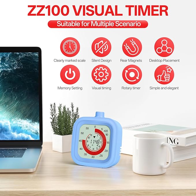 Digital Visual Timer for Kids 12hours Countdown countup Kitchen Timer Student Timer Gym Timer (Black)