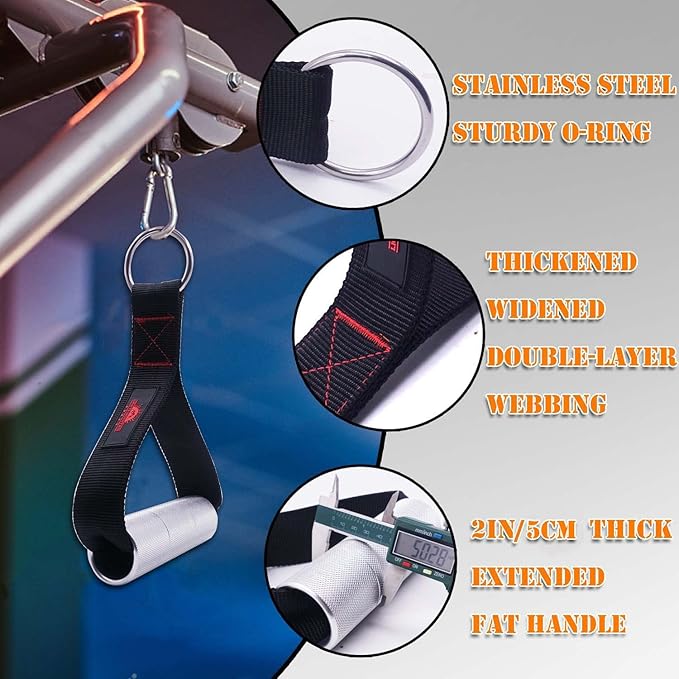Heavy Duty Fat Gym Handle Grips 2" Diameter Aluminum Alloy Exercise Handles Cable Machine Pulley LAT Pulldown Attachments Arm Wrestling Training Handles