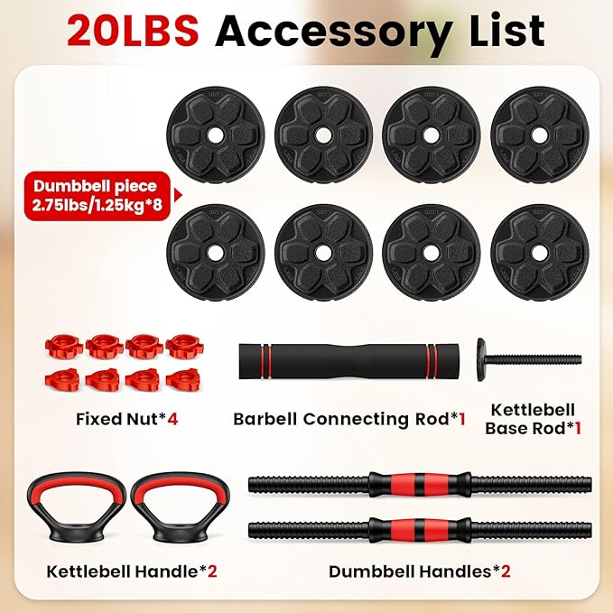 Adjustable Dumbbell Set, 20/33/45/70/90lbs Free Weight Set with Connector, 4 in1 Dumbbells Set Used as Barbell, Kettlebells, Push up Stand, Weight Set for Home Gym Suitable Men/Women