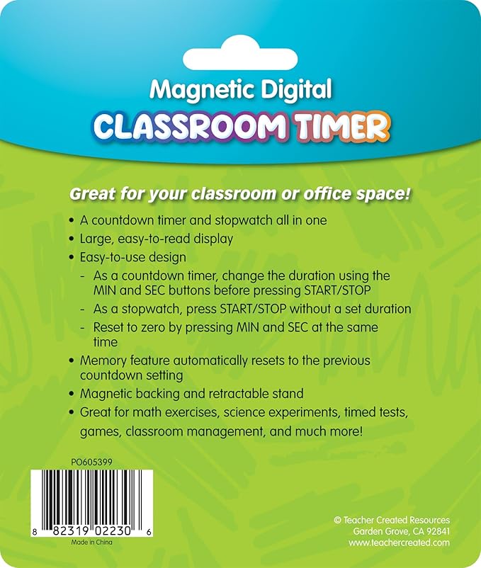 Teacher Created Resources Teal Magnetic Digital Classroom Timer (TCR21042)