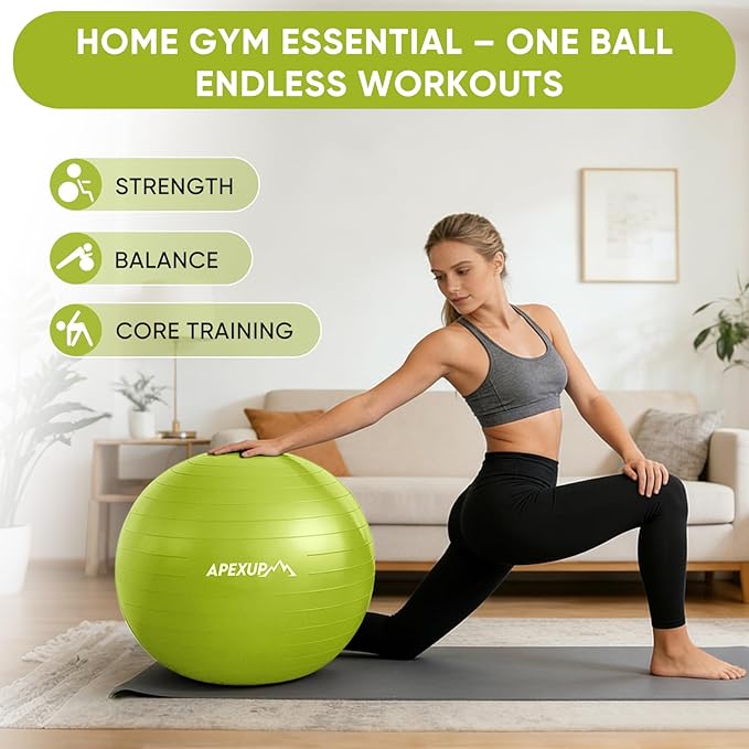 APEXUP Yoga Ball Exercise Ball Anti Slip Heavy Duty for Fitness, Balance & Core Workout, Balance Training, Pregnancy & Physical Therapy, 5 Sizes
