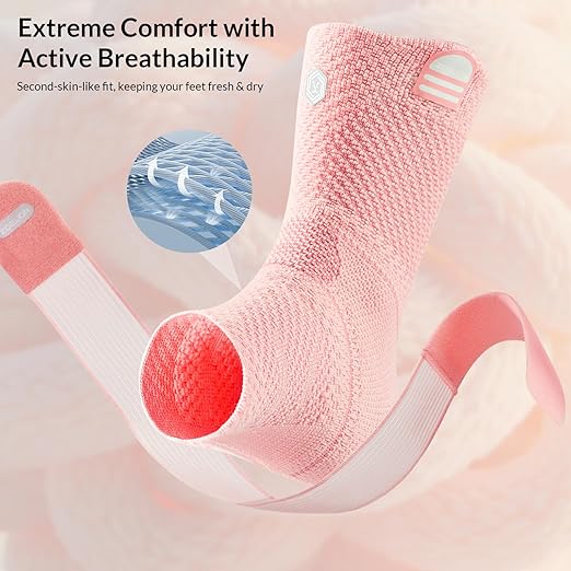 ZOELION Ankle Brace Compression Support with Removable Fishnet Strap, 3D Knit Plantar Fasciitis Relief Achilles Tendonitis Brace, Ankle Compression Sleeve for Pain Relief & Injury Healing, Pink/L
