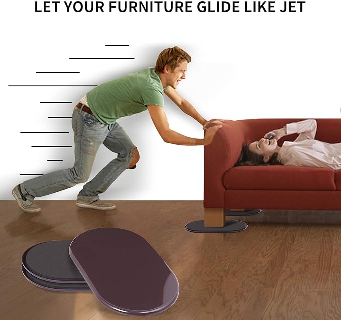 Ezprotekt Large Furniture Sliders for Carpet, 8 Pack 9 1/2" x 5 3/4" Heavy Duty Furniture Movers Sliders for Hardwood Floors, Reusable Oval Furniture Moving Pads, Protect Floor and Easily Move (Brown)