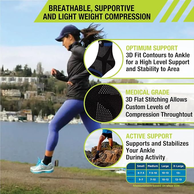 Pro-Tec Athletics 3D Flat Ankle Support, Custom Fit, Breathable Fabric, Multi-Directional Stretch for Support and Flexibility