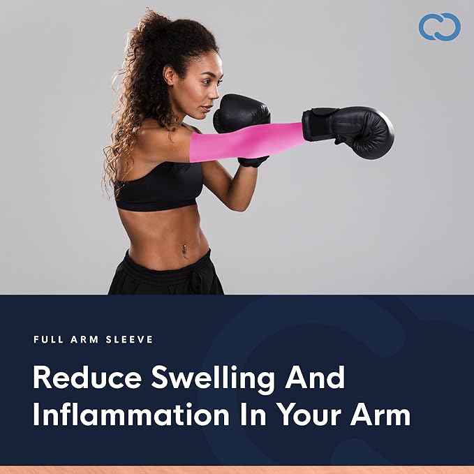 Copper Compression Arm Sleeve - Copper Infused Full Arm Brace for Forearm, Bicep, Triceps - Tennis Elbow, Basketball, Golf, Arthritis, Tendonitis, Bursitis, Post Surgery Rehab - Odor Resistant - Pink - Mm