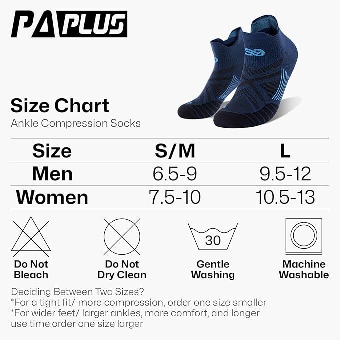 PAPLUS Compression Socks for Men & Women, 2/4/6 Pairs Ankle Running Socks with Arch Support, Ankle Support, Plantar Fasciitis