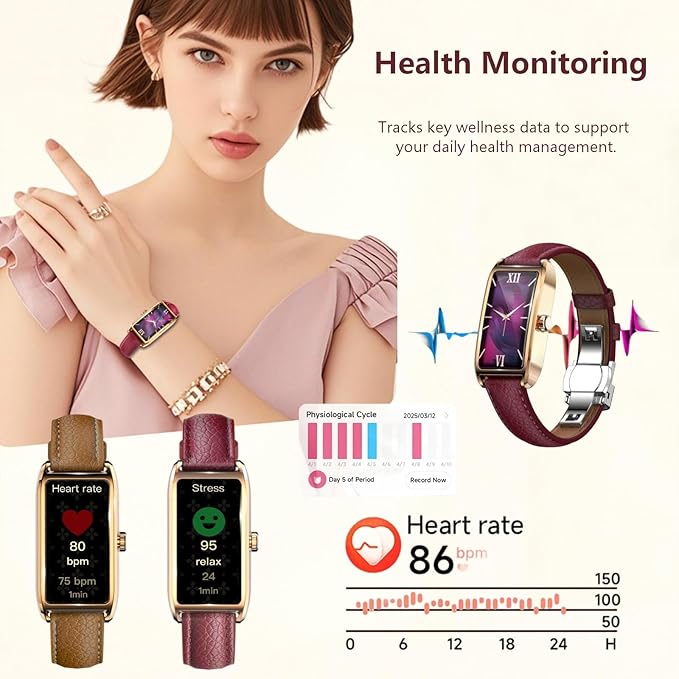 Elegant Smart Watch for Women Fitness Tracker with Step Counter Calorie Tracker Heart Rate Monitor Sleep Tracker IP68 Waterproof Activity Tracker Bracelet with AMOLED Touchscreen for iOS Android