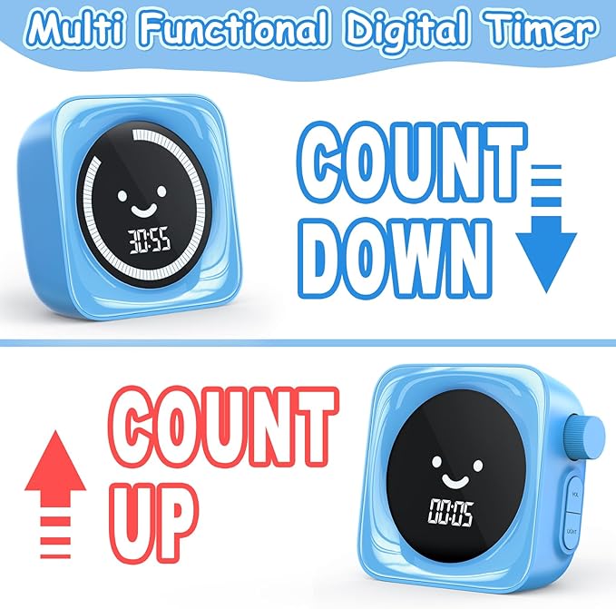 Visual Timer for Kids, 99 Minute Digital Cute Kids Visual Timer Classroom Timer for Homeschool Supplies Study Teaching Time Management Tool Countdown Timer, Blue 2Pack