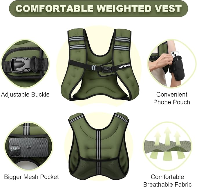 Weighted Vest Woman 5lb/8lb/10lb/12lb/15lb/20lb/25lb/30lb Weight Vest for Women Men, Rucking Vests with Reflective Stripe for Running Workout Walking Strength Training Weight Loss Fitness Weightlifting