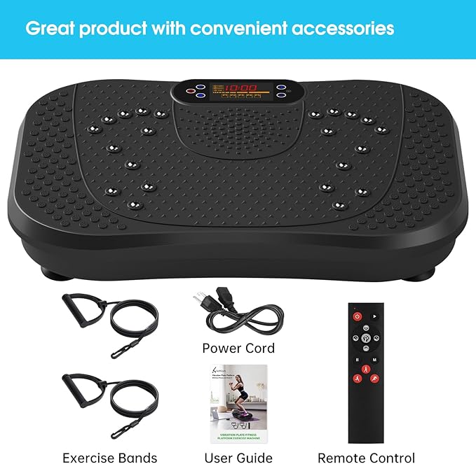 SoftGym Vibration Plate Exercise Machine for Lymphatic Drainage,Power Vibrate Stand Shake Board 450 Lbs Capacity Whole Body Workout Waver with Fitness Resistance Bands Weight Loss Gifts for Women Men