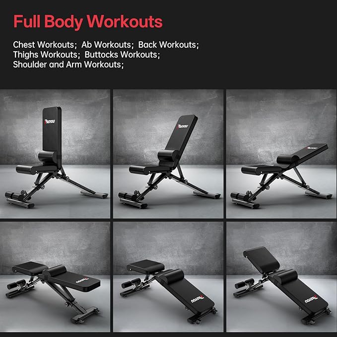 PASYOU Adjustable Foldable Weight Bench for Home Gym with 660LBS, Workout Bench for Incline Decline Flat Bench Press, Full Body Strength Training, Ideal for Small Space Apartment