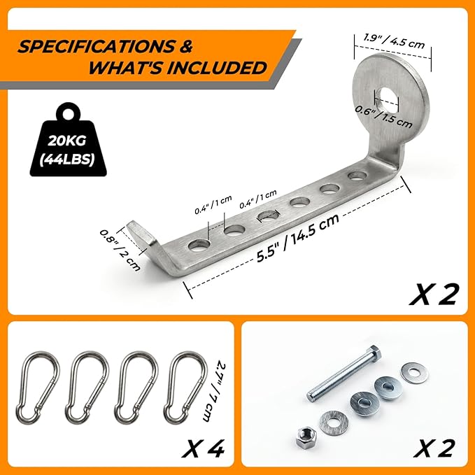 Squat Rack Hooks for 5/8" & 1" Holes, Stainless Steel Storage Hangers with Spacer, Rack Organizer for Cable Attachments, Resistance Bands & Gym Accessories