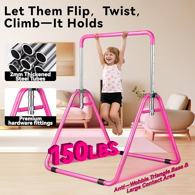 Kids Gymnastics Bar Gymnastic Equipment for Home Adjustable Height Gymnastic Training Bar Gymnastic Stuff for 3-7 Years Old Girls