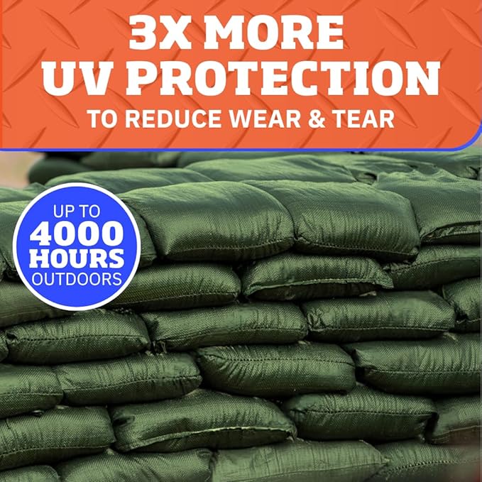 DURASACK Pro Max Heavy Duty Sand Bags for Flooding with 4,000 Hours UV Protection Sandbags for Weight, 100 lbs Capacity, 14x26 in, Green, 10 Count