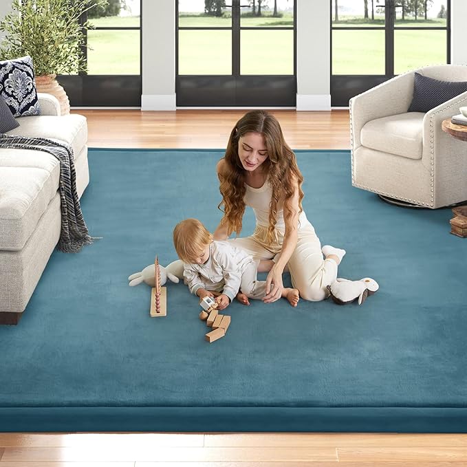 Baby Play Mat for Floor Nursery Rug Muscle Mat Area Rug Playroom Rug 79"x138" Playpen Mat Memory Foam 1.3" Thick Crawling Mat for Babies,Toddlers, Infants, Kids,Indigo