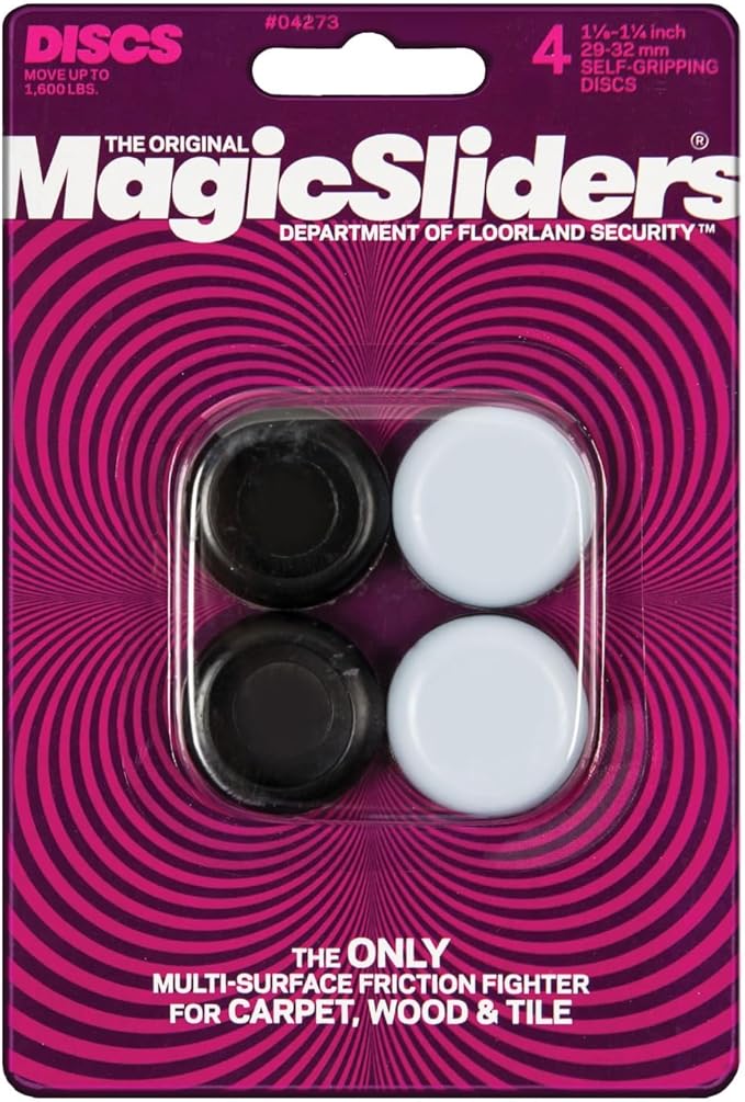 Magic Slider 1/4" Round Self-Adhesive Furniture Sliders – Protect Floors from Scratches – Works on Wood, Tile, Carpet & Vinyl – Pack of 1|4-Pieces