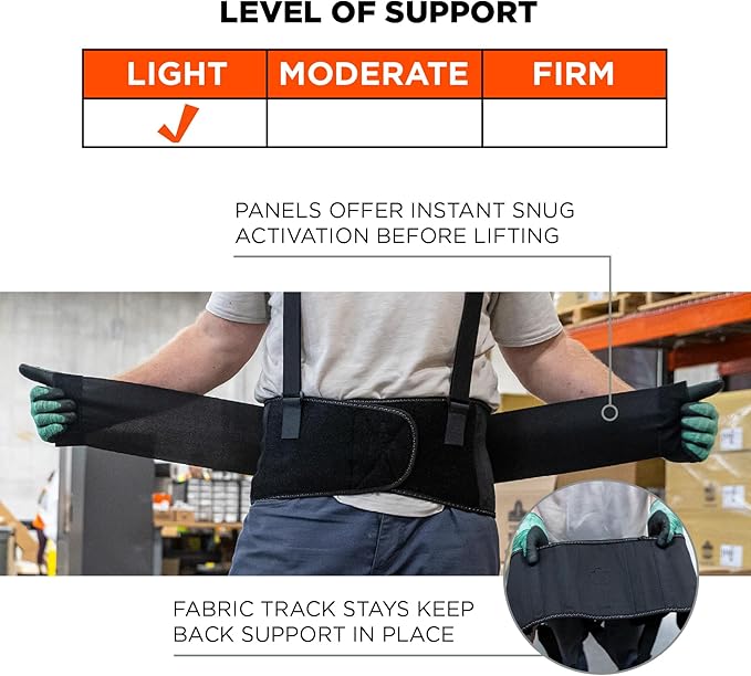 Ergodyne ProFlex 1650 Elastic Back Support Belt, Adjustable, Removeable Straps