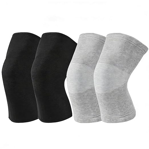 Bamboo Charcoal Compression Knee Sleeve for Runners & Arthritis - Elastic, Breathable Knee Support Pads with Warmth & Odor Control (Gray+Black) (X-Large)