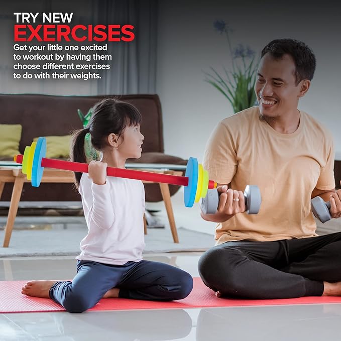 Modern Innovations Kids Barbell Weight Set, Toy Workout Equipment, Kid Weights for Exercise, Toddler Fun & Fitness (Colorful)…