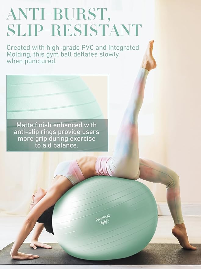PhysKcal Yoga Ball for Exercise, Pilates Set, 4 Sizes Fitness Ball for Workout, Birthing, Pregnancy, Physical Therapy- Pump Included