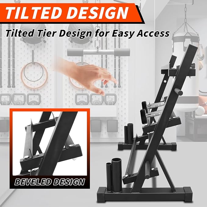 PENSUN Dumbbell Rack – 3 Tier Adjustable Weight Storage Stand with Side Barbell Plate Holder – Multi Purpose Home Gym Organizer for Dumbbells, Kettlebells, Barbell