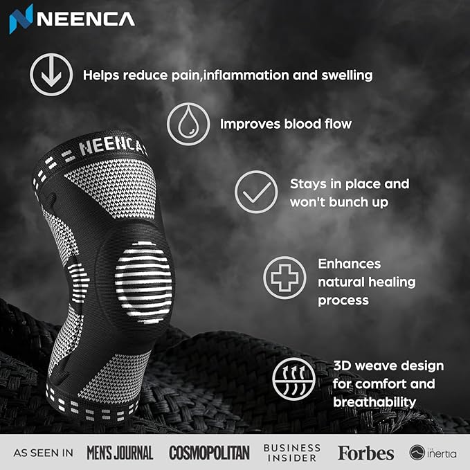 NEENCA Professional Knee Brace for Pain Relief, Medical Knee Support with Patella Pad & Side Stabilizers, Compression Knee Sleeve for Meniscus Tear, ACL, Joint Pain, Runner, Workout (Black, X-Small)