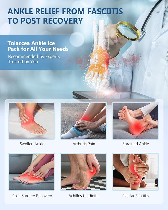 Ankle Foot Ice Pack Wrap for Injuries, Reusable Gel Ice Pack for Hot and Cold Therapies, Flexible Cold Pack for Achilles Tendonitis,Plantar Fasciitis,Swelling,Sprained,Post-Surgery Recovery