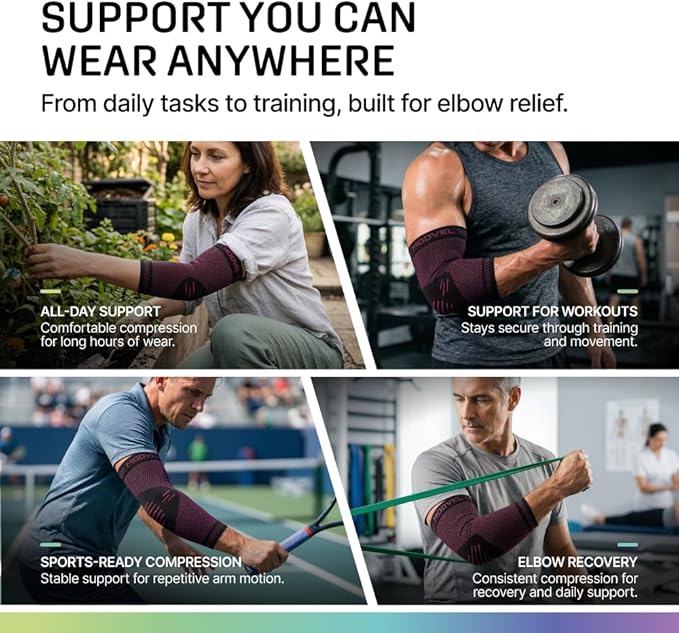 Modvel 2 Pack Elbow Brace for Tendonitis and Tennis Elbow Brace for Women and Men, Elbow Compression Sleeve for Pain Relief and Recovery – Elbow Sleeves Weightlifting Men, Sports & Workout, Arm Brace