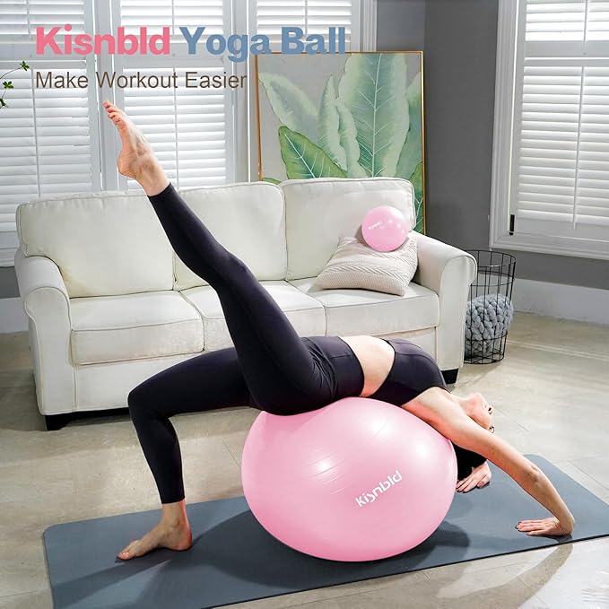 kisnbld Exercise Ball, Extra Thick Yoga Ball for Workout Pregnancy Stability, 4 Sizes Anti-Burst Balance Ball with Foot Pump - Heavy Duty Fitness Ball Chair for Office, Home & Gym