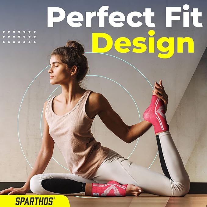Sparthos Ankle Compression Socks (Pair) – Plantar Fasciitis Ankle Brace with Arch Support – for Men and Women – Foot Sleeves – Increase Blood Circulation, Reduce Swelling & Heel Spurs (Pink-S)