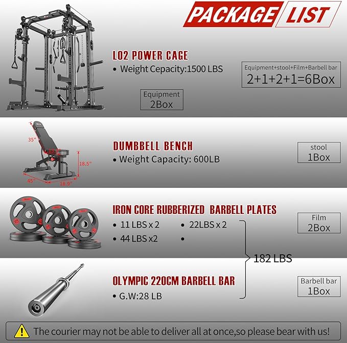Power Cage Multi-Function Power Rack with Cable Crossover System,1500 LBS Capacity Squat Rack with Weight Bench,for Home Gym