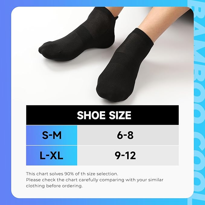 BAMBOO COOL Men's Ankle Socks Athletic Low Cut Heel Tab Cushioned Moisture Wicking, Running Arch Support Breathable, 8 Pack