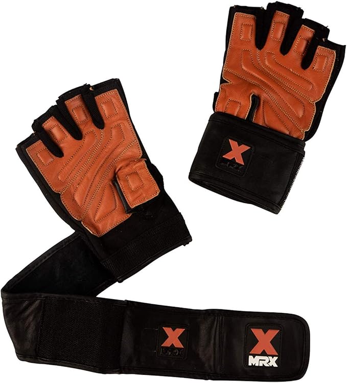 MRX Weight Lifting Pro Level Gloves with 18 Inches Long Wrist Strap Gym Workout Exercise & Fitness in