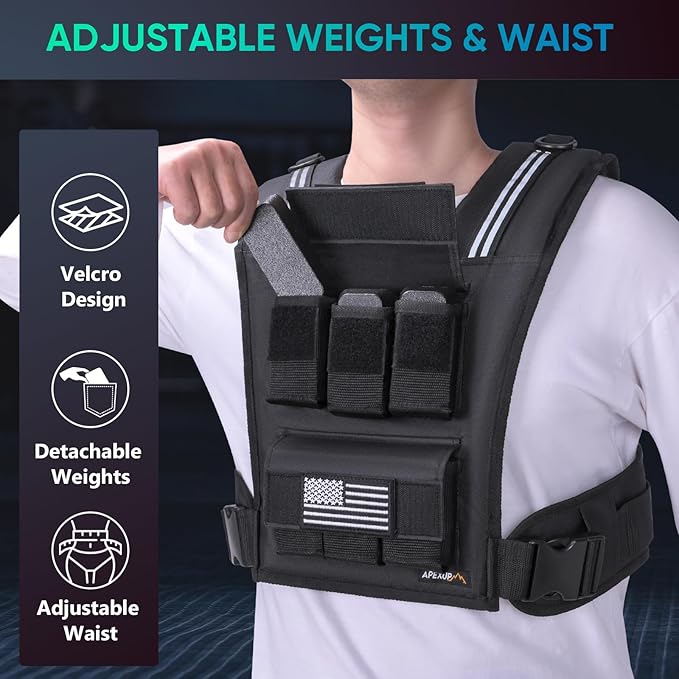 APEXUP Adjustable Weighted Vest Men 20lbs/30lbs/40lbs Weights with Reflective Stripe, Weight Vest Woman Workout Vest for Strength Training Running Walking
