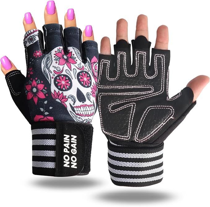 Weight Lifting Gloves for Women Gym Workout with Wrist Support,Padded Half Finger Gloves for Fitness Exercise