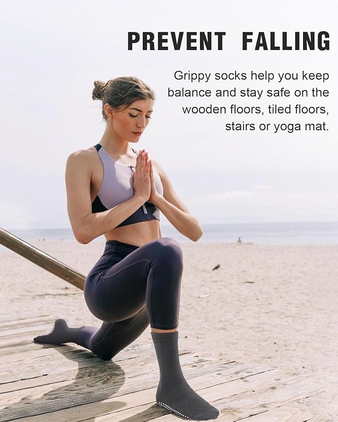 yeuG Pilates Socks for Women Non Slip Grip Socks for Yoga, Barre, Hospital, Barefoot Grippy Yoga Sock Womens Gifts 4 Pairs