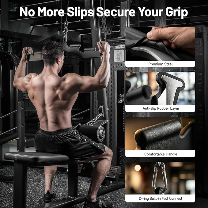 LAT Pull Down Bar with 6 Ergonomic Handles, Neutral Grip LAT Pulldown Attachments for Whole Back Training, Wide Grip LAT Pulldown Bars for Home Gym Cable
