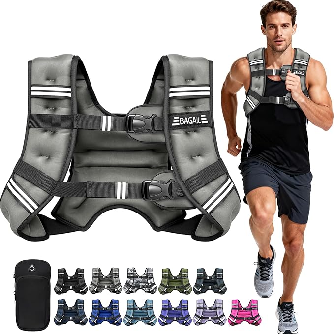 BAGAIL Comfort-Fit Weighted Vest for Woman, Even Weight Distribution, Faster Weight Loss, No-Chafe or Bounce for Walking & Running with Detachable Phone Pouch & Reflective Stripes (Available 5-30lbs)