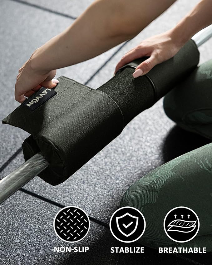 Barbell Squat Pad Set- Nylon Padding AntiSlip- Thick Foam Barbell Pad for Squats Cushion,Lunges&Bar Padding for Hip Thrusts -Standard Olympic Weight Bar Pad (Wrist Straps Weightlifting-Ankle Straps)