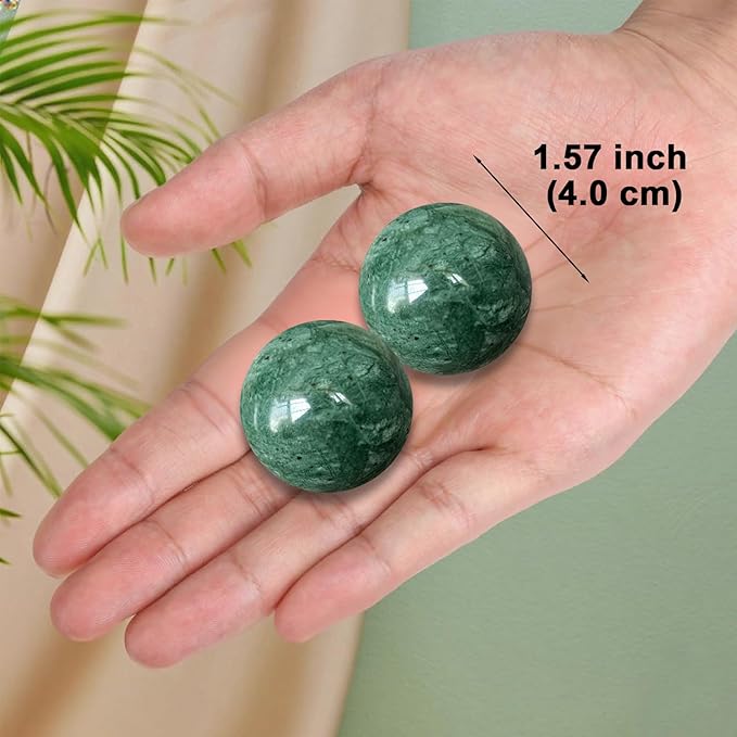 Traditional Chinese Baoding Balls, Marble Health Exercise Stress Relief Balls, Dark Green, 2-Piece Set (Dark Green, Medium-1.57")