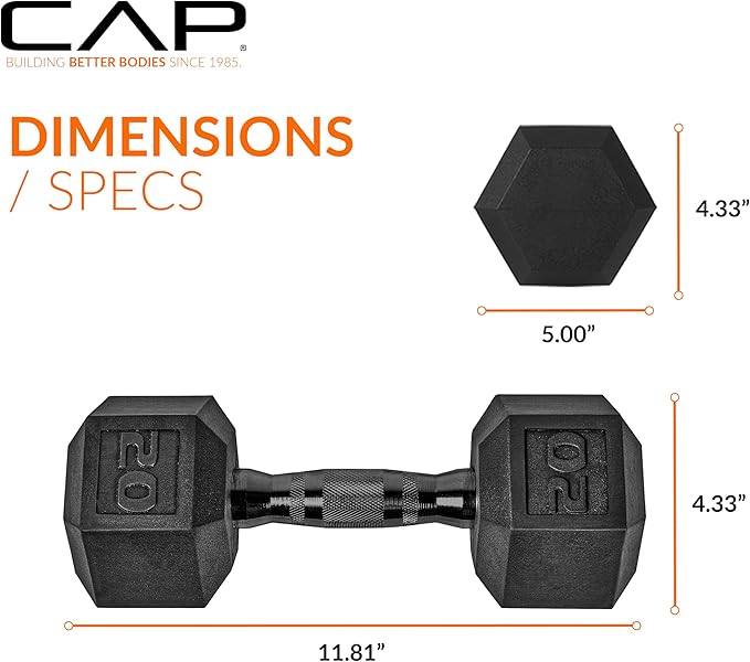 CAP Barbell Coated Hex Dumbbell Weight - Single | 10-120 lbs | Multiple Options