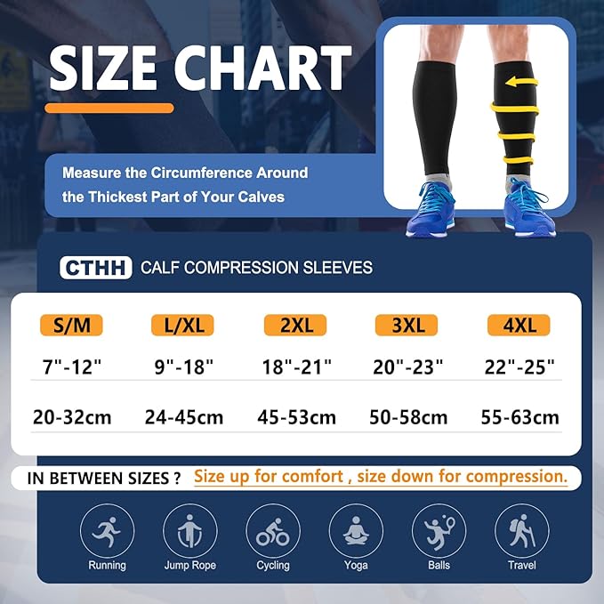 CTHH 3 Pairs Calf Compression Sleeves for Men & Women – Footless Compression Socks Leg Sleeve Support for Shin Splints