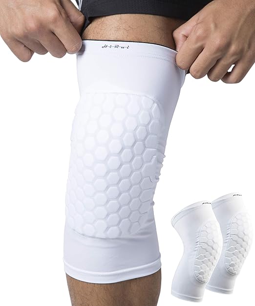 HiRui Knee Pads for Kids Youth Adult, Basketball Baseball Knee Brace Knee Support, Collision Avoidance Kneepad Compression Knee Sleeve for Volleyball Football Cycling Running-1Pair (White, XS)