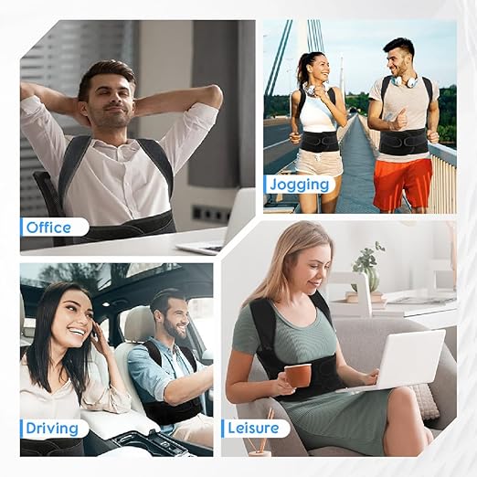 Posture Corrector for Women and Men, Full Back Brace with Breathable Mesh, Shoulder Straightener for Back & Neck Pain Relief, Spine Alignment & Hunchback Support(Black S)