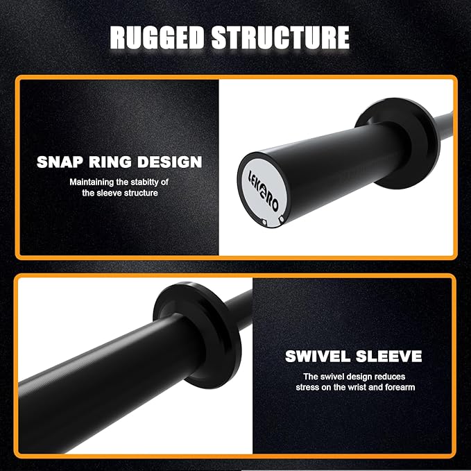 Olympic Barbell Bar 4FT, 350LB EZ Curl or Straight Weight Lifting Bar, Fits 2-Inch Olympic Plates, Rotating Sleeves, 2 Spring Collars, Knurled Strength Training Bar for Home Gym