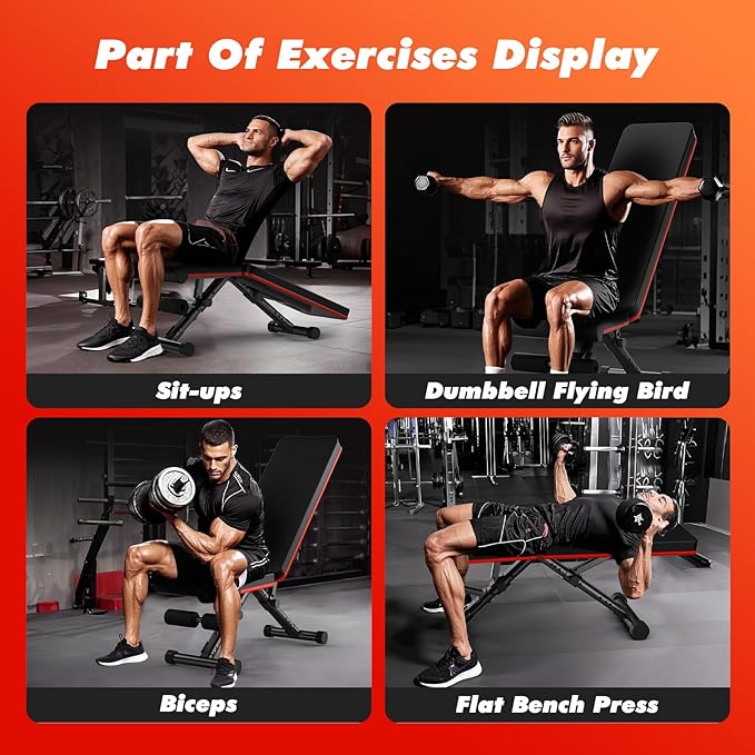 Sweetcrispy Adjustable Weight Bench for Home Gym, Foldable Incline Workout Bench Press with 795 LBS Weight Capacity, Strength Training Fitness Equipment for Full Body Exercise