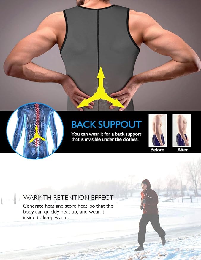 NonEcho Men Sauna Vest Hot Sweat Waist Trainer Corset Neoprene Tank Top Shapewear Slimming Shirt Workout Suit