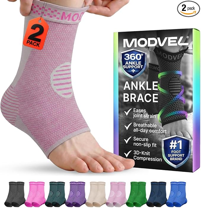 Modvel Ankle Brace for Women & Men - Compression Ankle Sleeve & Foot Brace, Right Left Ankle Support for Sprained Ankle, Achilles Tendonitis, Plantar Fasciitis Relief, Running Basketball Soccer